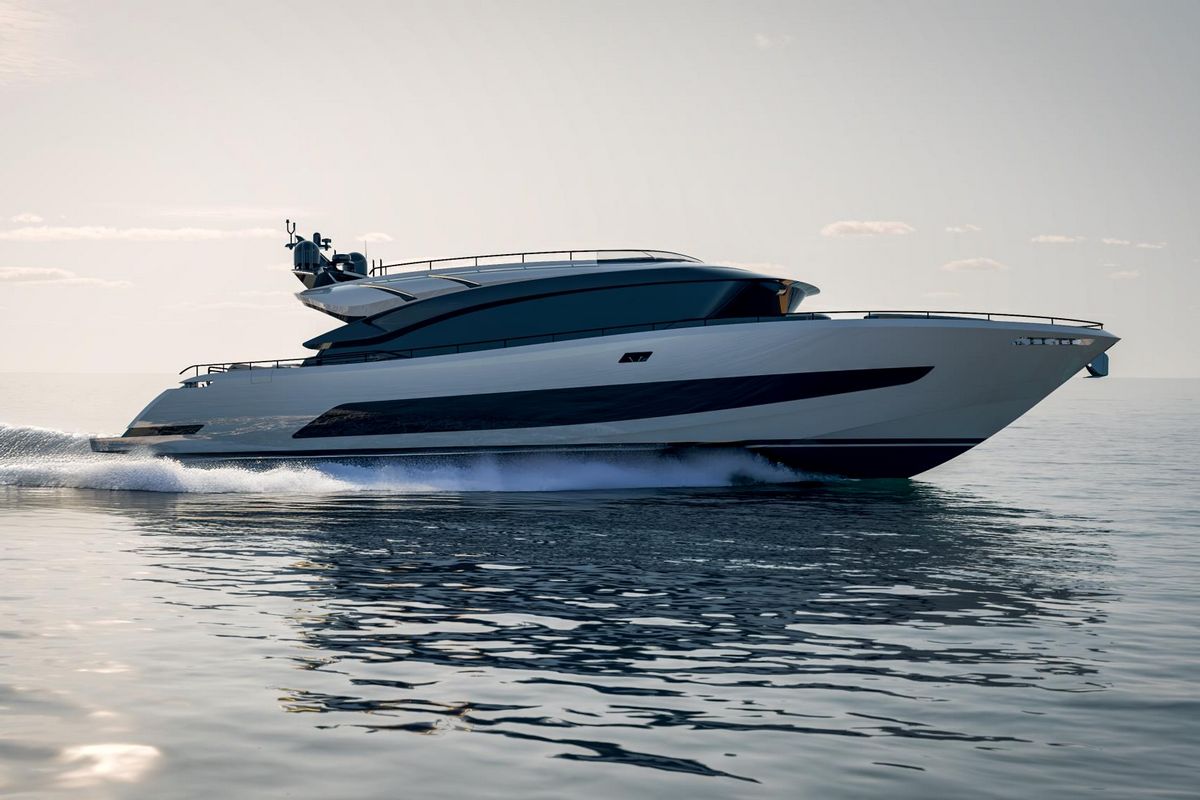AB 95, a 2028 AB Yachts 28.45m motor yacht for sale, at anchor