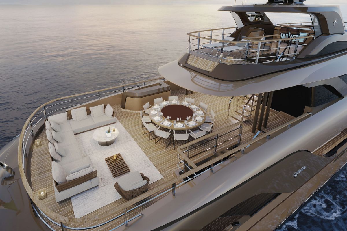 ADMIRAL S-FORCE 55, a 2028 Admiral Yachts 55.3m motor yacht for sale, aerial bow lounge