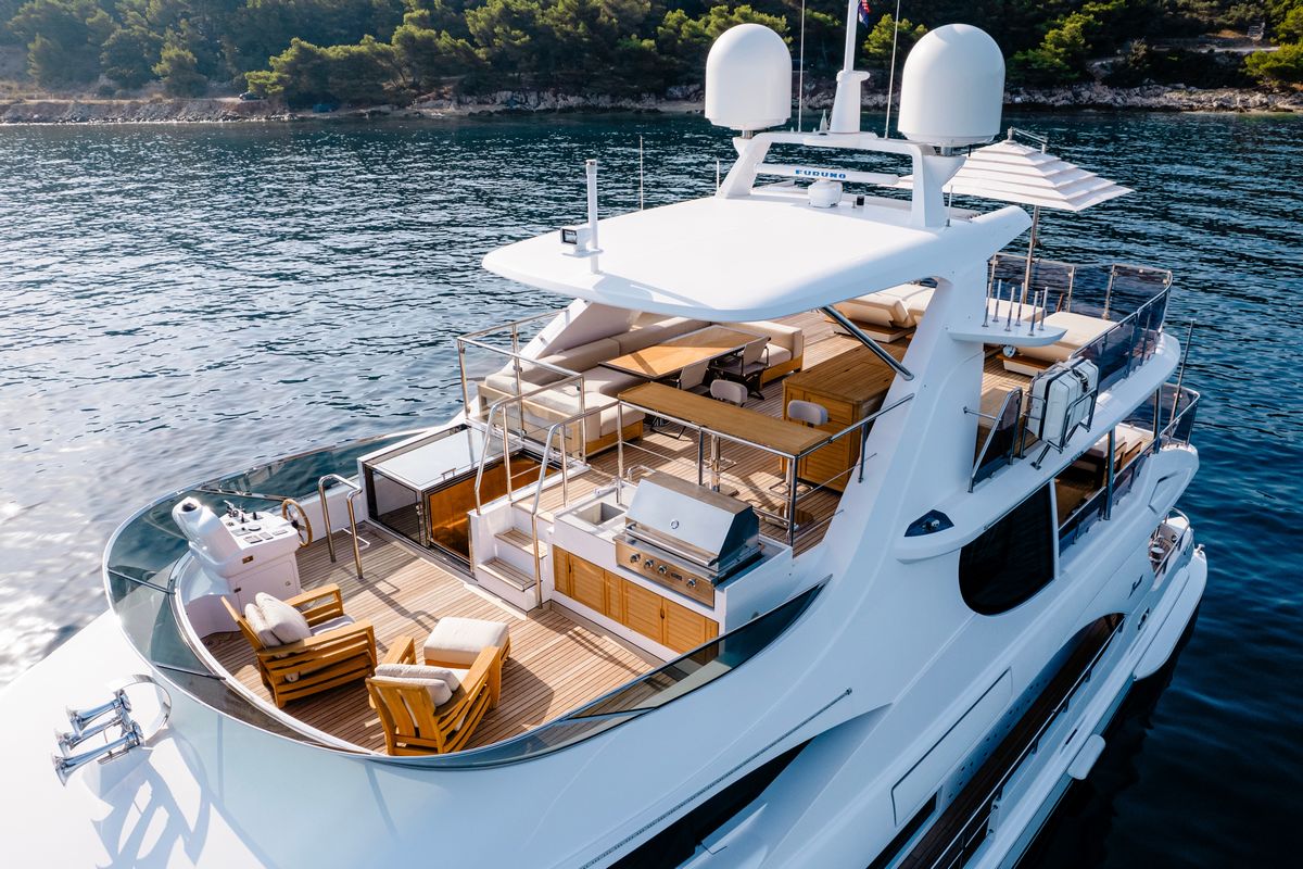 "AFINA", a 2017 32.98m motor yacht for sale, aerial sundeck