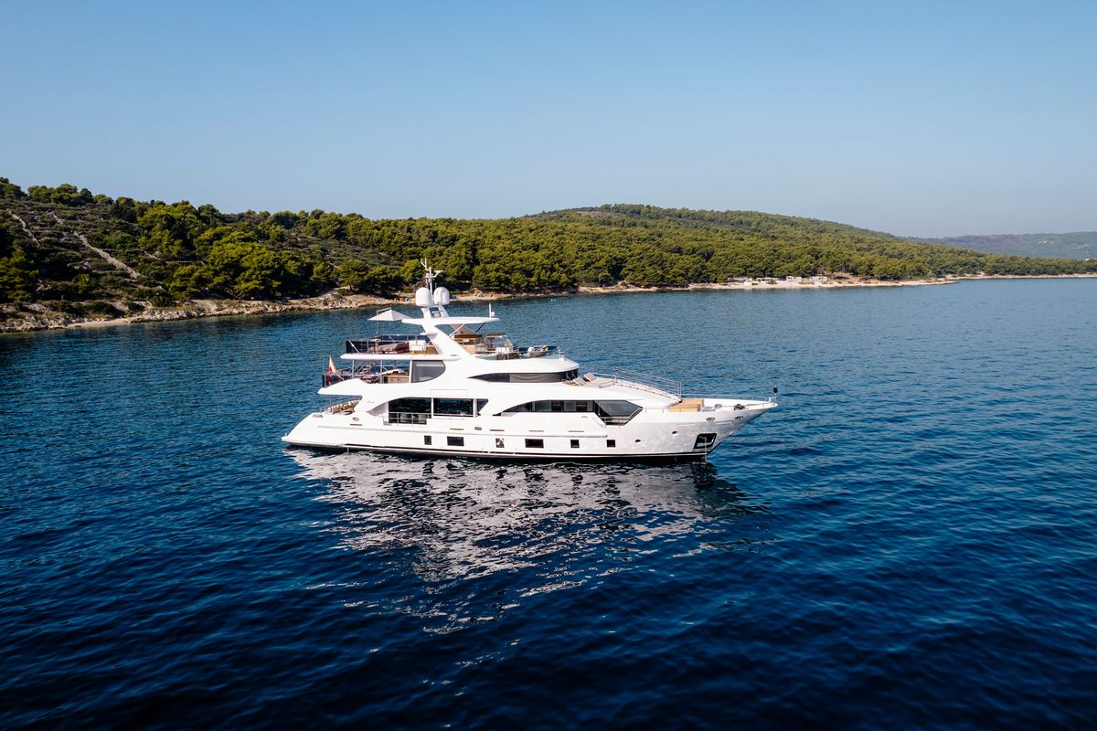 "AFINA", a 2017 32.98m motor yacht for sale, at anchor