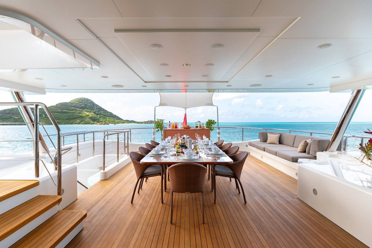 "AFRICA I", a 2010 Benetti 47m motor yacht for charter, aft deck dining