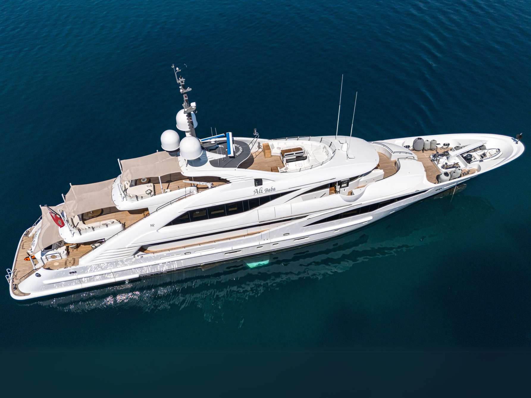 "ALI BABA", a 2012 ISA Yachts 49.95m motor yacht, for sale with Smart Yachts, aerial