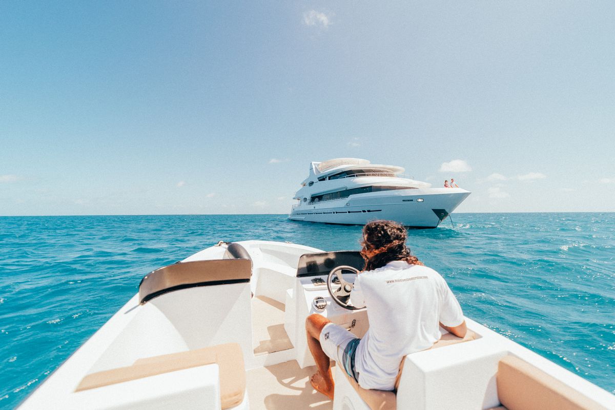 "ALICE", a 2019 Salted Fiber Works 31.26m motor yacht for charter, at anchor