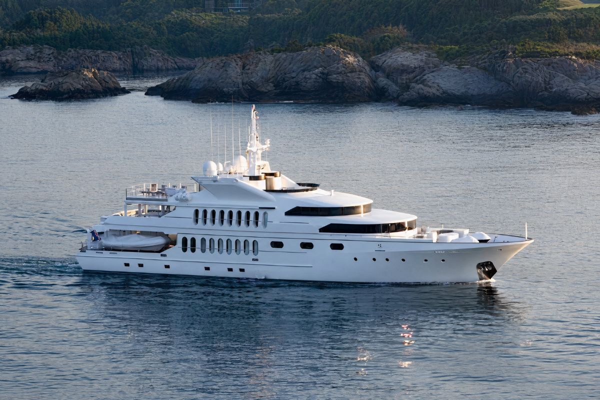 "ALL STAR 1", a 1986 Sterling Yachts 44.81m motor yacht for sale, at anchor