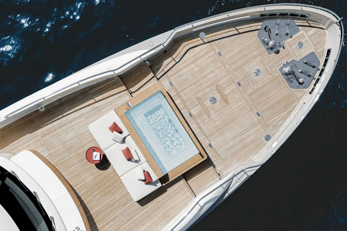 "ANDIAMO", a 2025 Sanlorenzo 40.7m motor yacht for charter, aerial