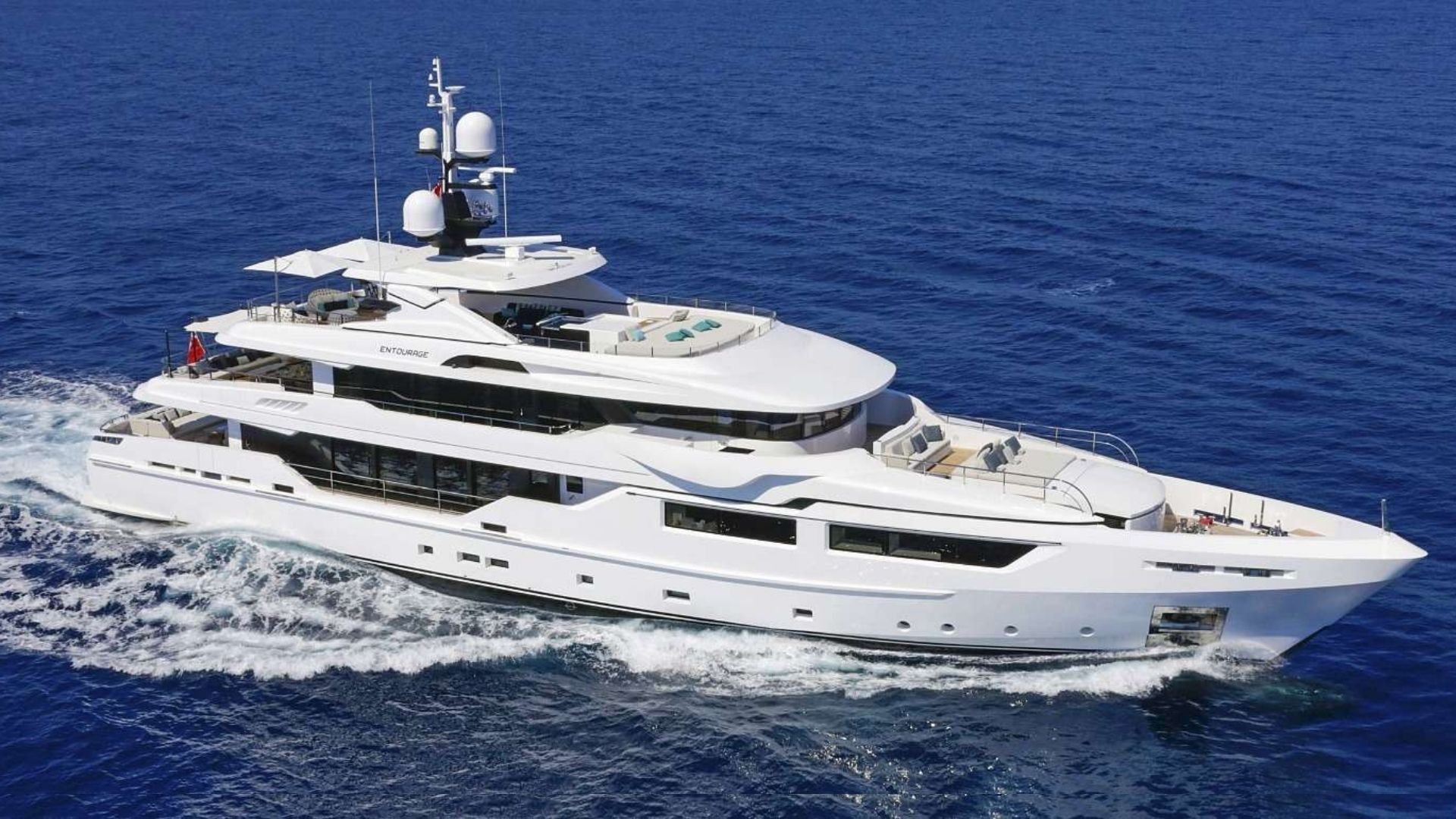 "AXIOS", a 2014 Admiral Yachts 46.55m motor yacht for charter, aerial