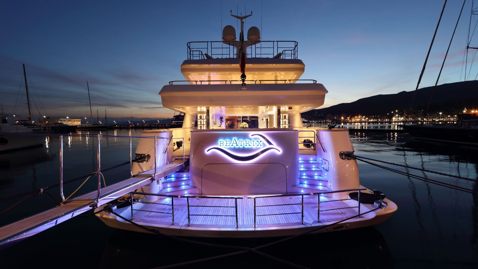 "BEATRIX", a 2015 Cantieri di Termoli 50m motor yacht for charter, stern night