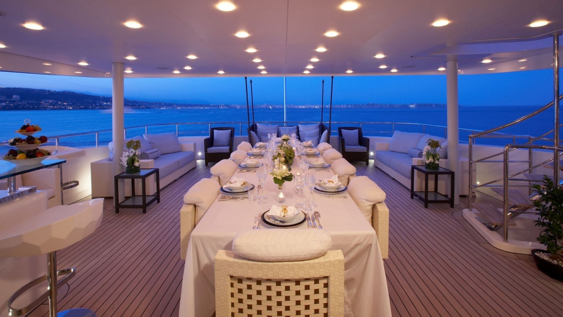 "BURKUT", a 2009 Baglietto 54m motor yacht for charter, aft deck dining