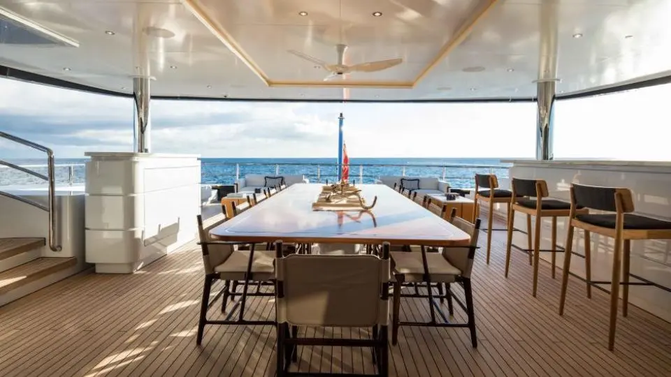 "CALEX", a 2022 Benetti 67m motor yacht for charter, aft deck dining