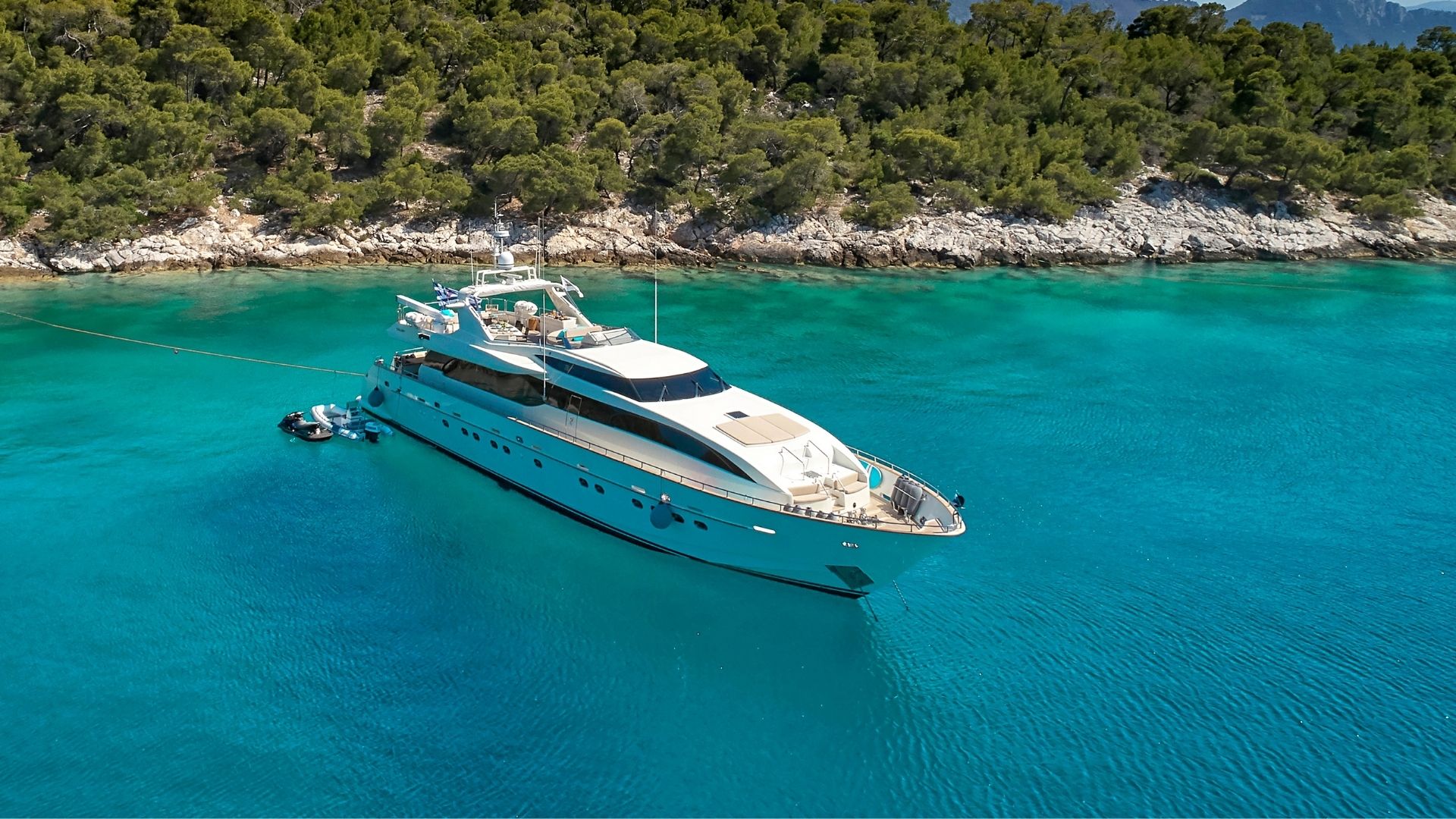 "CELIA", a 2006 Falcon 35.5m motor yacht for charter, at anchor