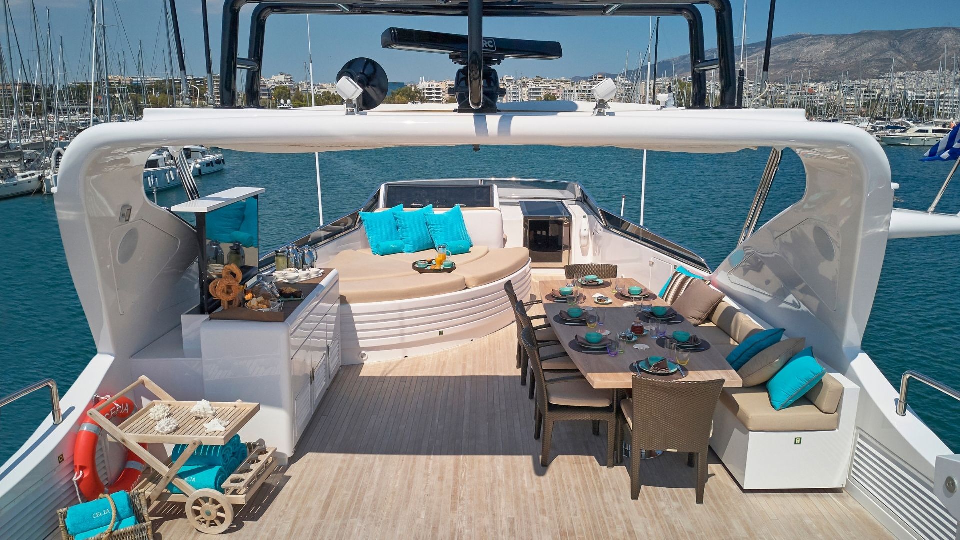 "CELIA", a 2006 Falcon 35.5m motor yacht for charter, sundeck dining