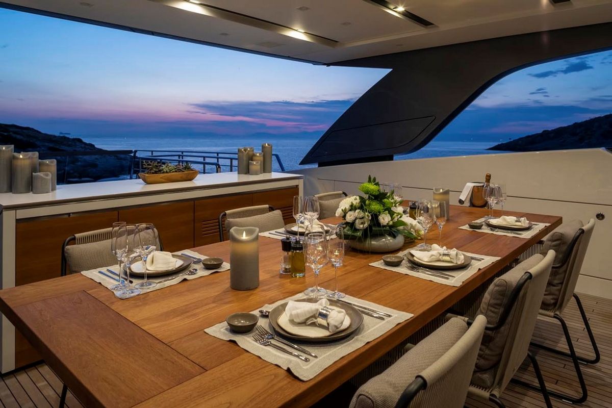 "DINAIA", a 2018 Sanlorenzo 32.2m motor yacht for sale, sundeck dining