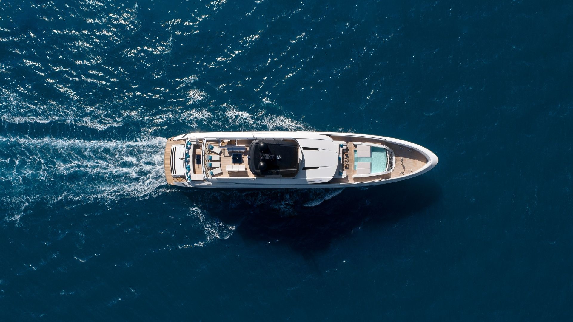 "Sanctuary", a 2018 Mangusta 43m motor yacht for charter, aerial