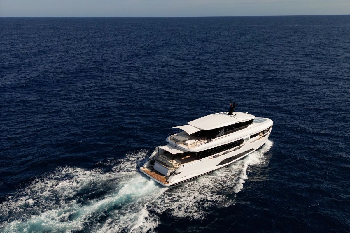 FERRETTI INFYNITO 90, a 2025 Ferretti Yachts 26.52m motor yacht for sale, aerial