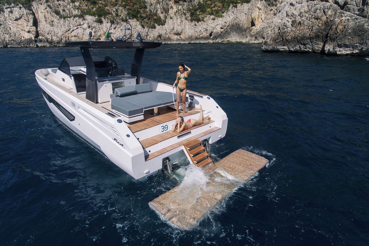 Fiart 39 Seawalker, a 2027 Fiart 12.6m motor yacht for sale, at anchor