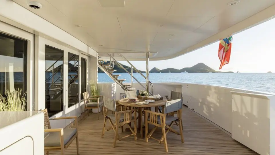 "GLADIATOR", a 2010 Feadship 44.6m motor yacht for charter, aft deck dining