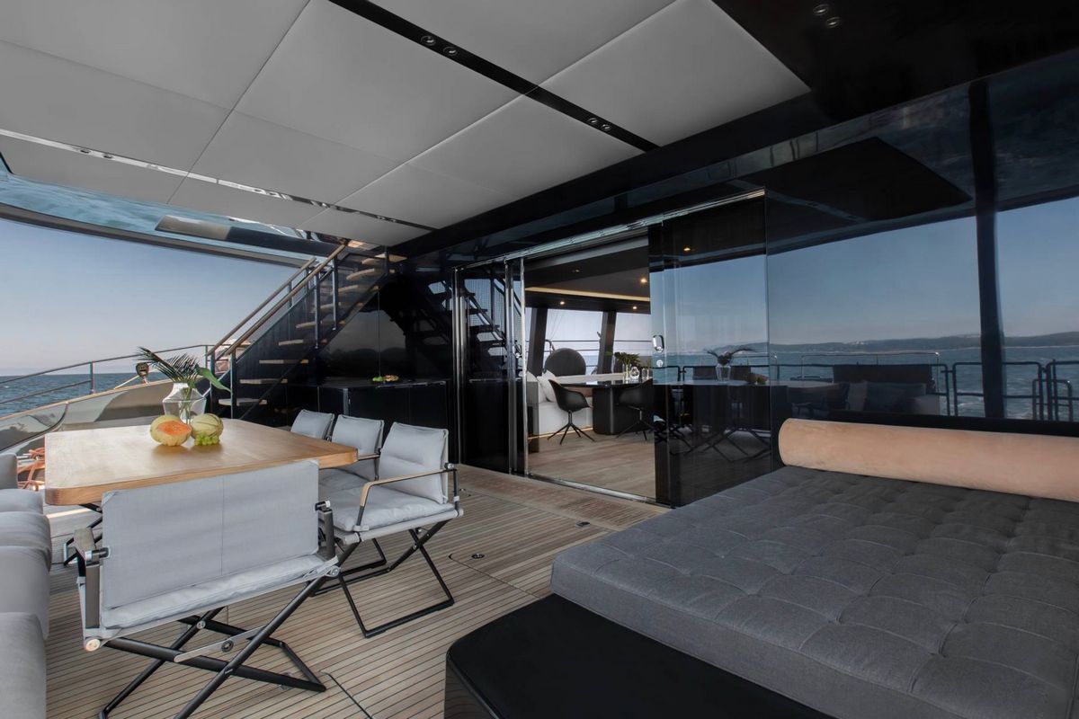 GRAYONE, a 2020 Sunreef 23.87m sailing catamaran for sale with Smart Yachts, aft deck sunpad