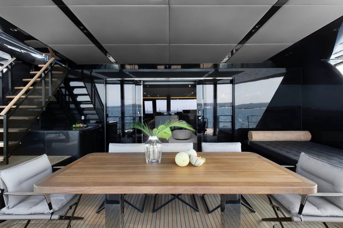GRAYONE, a 2020 Sunreef 23.87m sailing catamaran for sale with Smart Yachts, aft deck dining