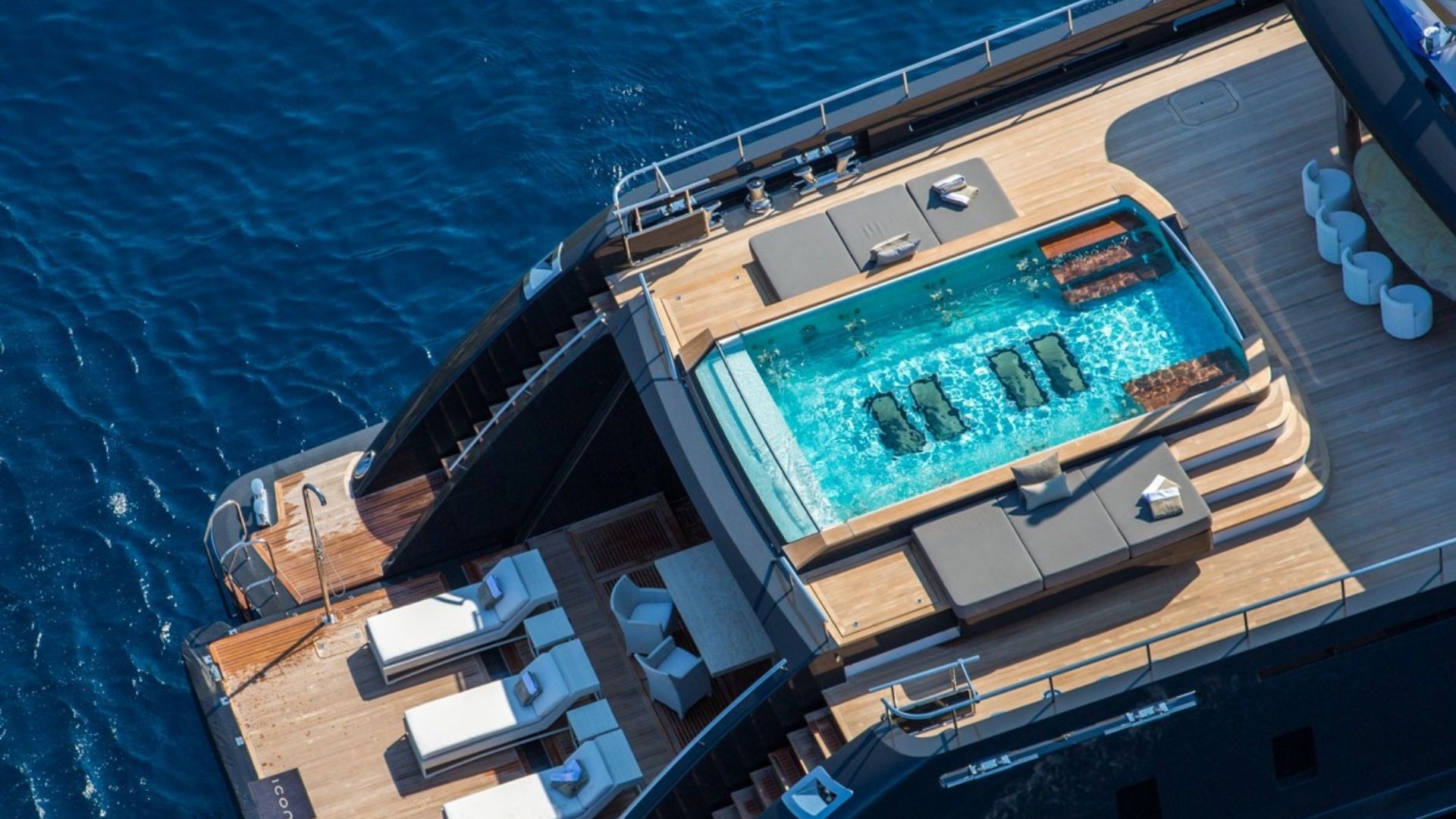 "LOON", a 2010 ICON Yachts 67.5m motor yacht for charter, aerial
