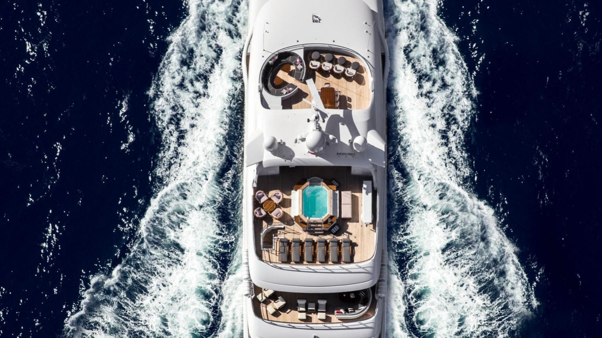 "INVICTUS", a 2013 Delta Marine 66m motor yacht for charter, aerial
