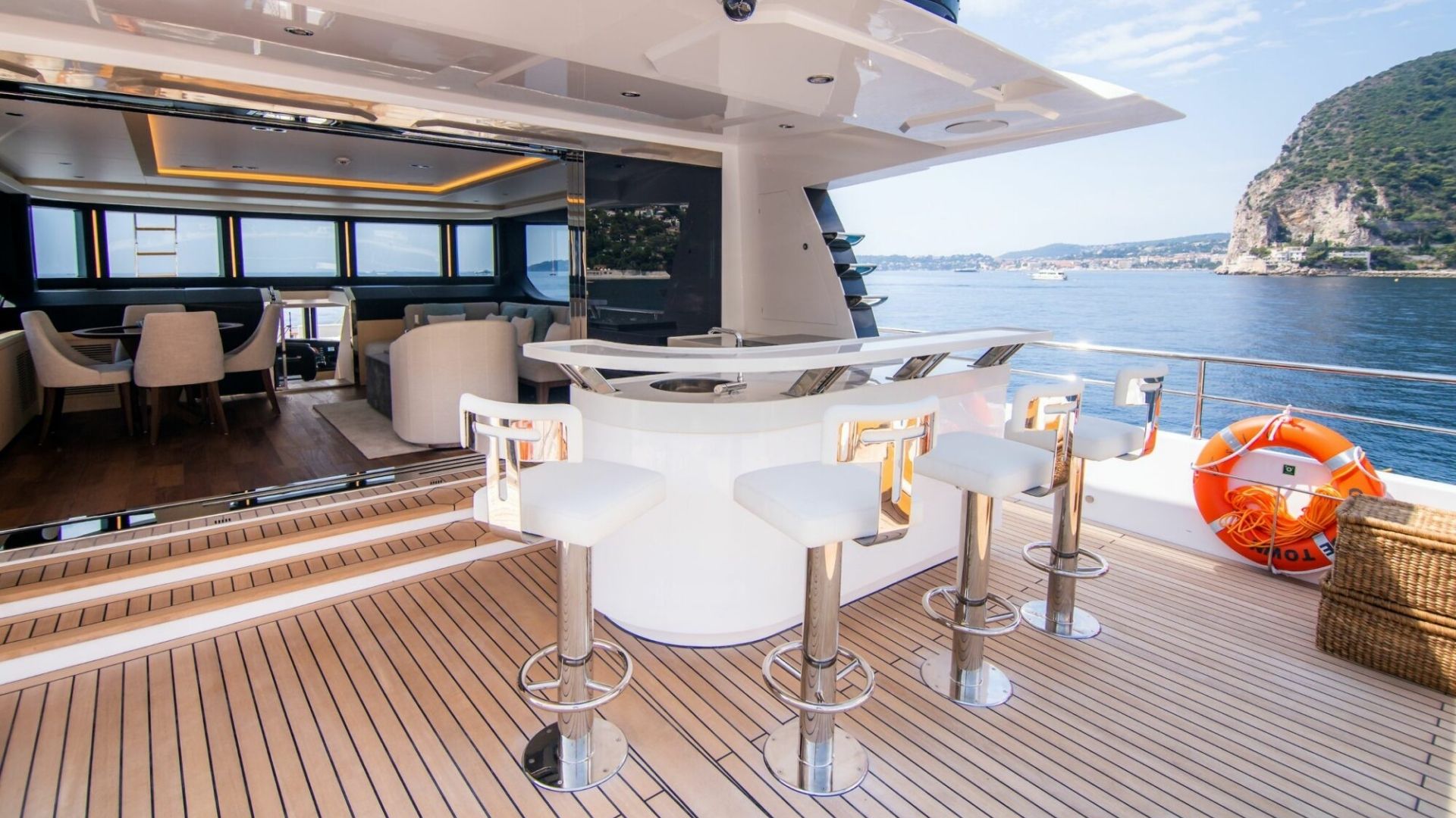 "SANTOSH", a 2020 Gulf Craft 32.1m motor yacht for charter, aft deck bar