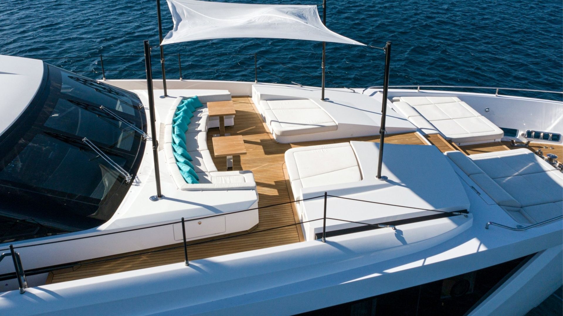"JAG'B", a 2020 Ferretti Yachts 32.82m motor yacht for charter, aerial bow