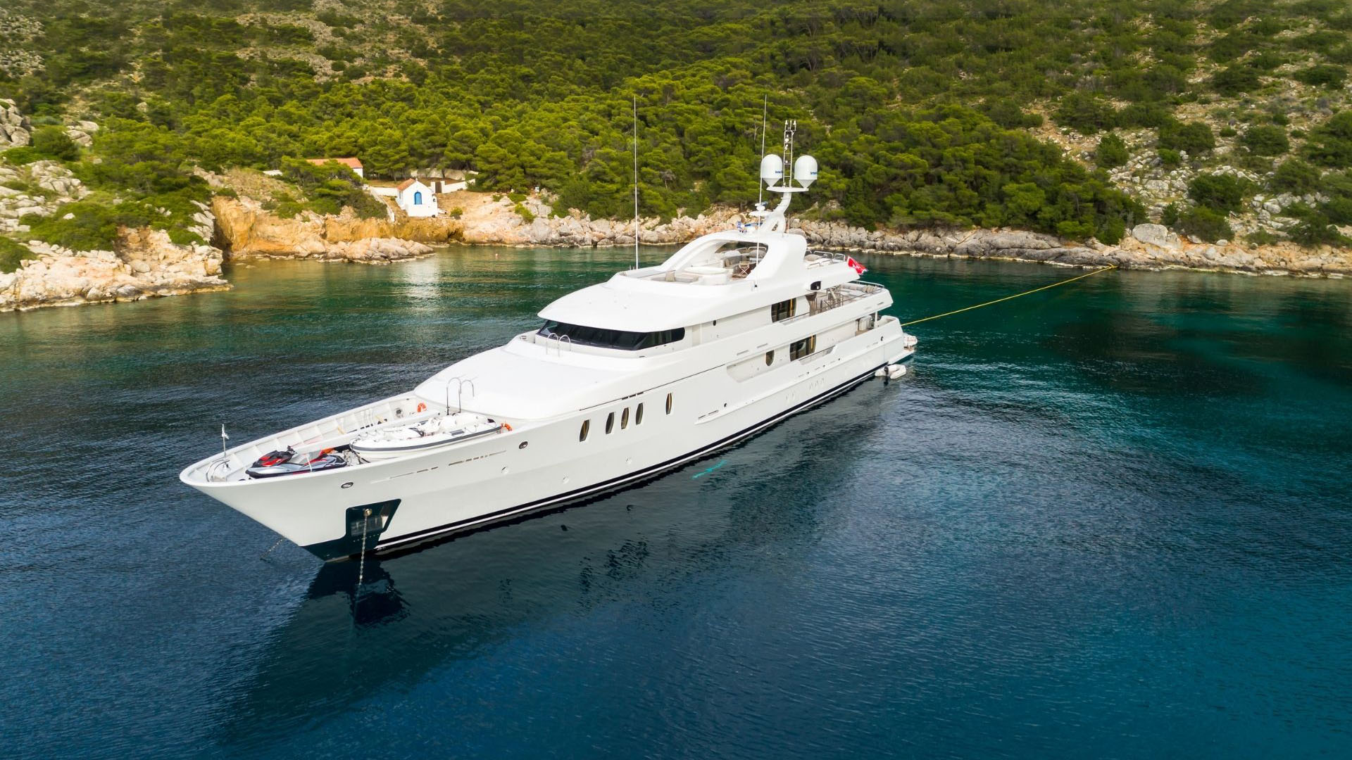 "JAZ", a 1997 AMELS 51m motor yacht for charter, at anchor