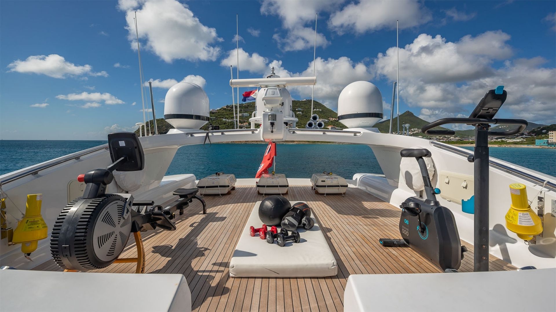 "JOMAR", a 2007 Mangusta 40m motor yacht for charter, sundeck gym