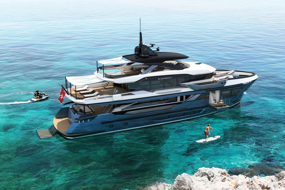 KANDO 110, a 2028 Ava Yachts 35.1m motor yacht for sale, at anchor