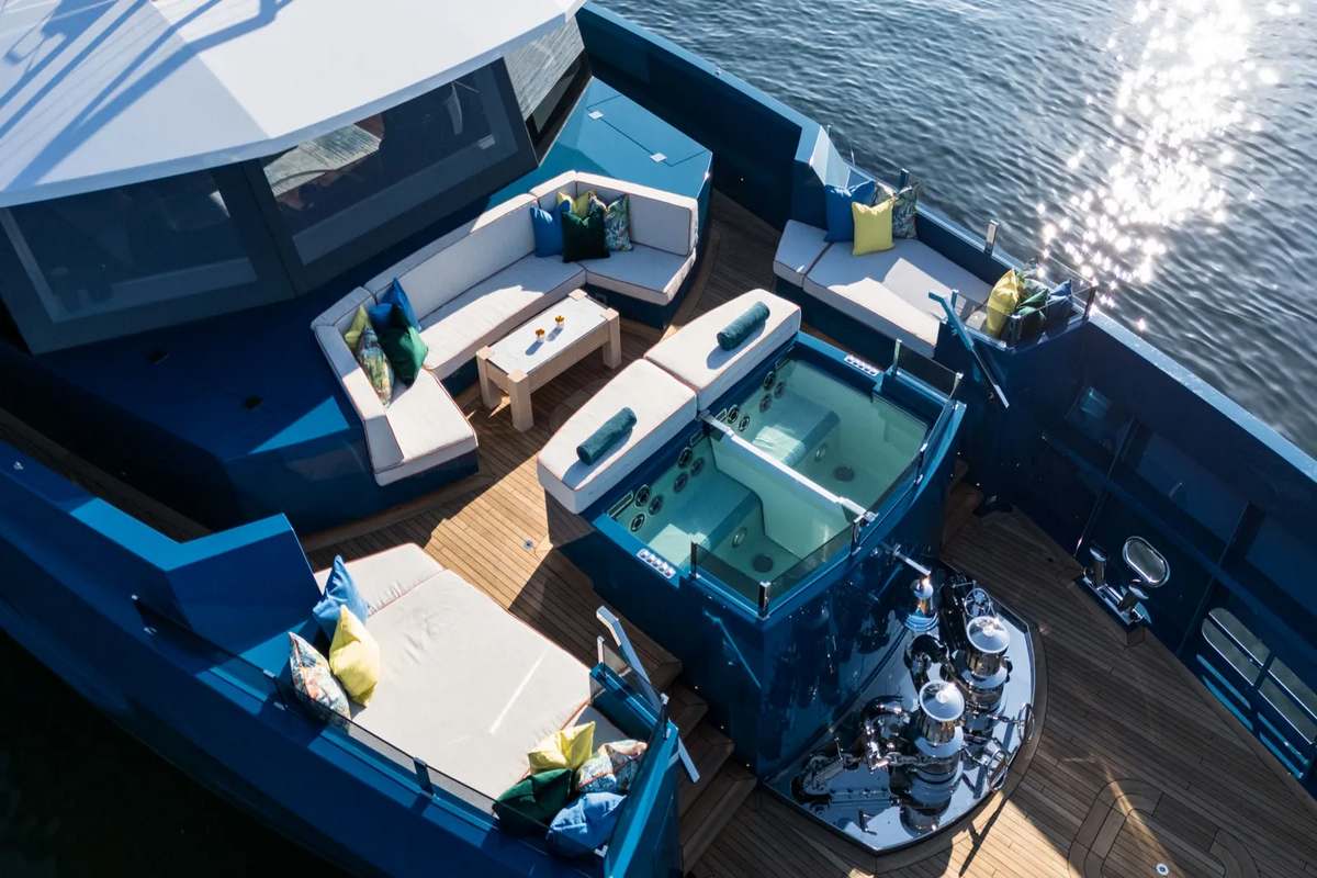 "KING BENJI", a 2024 DUNYA YACHTS 47m motor yacht for charter, aerial bow