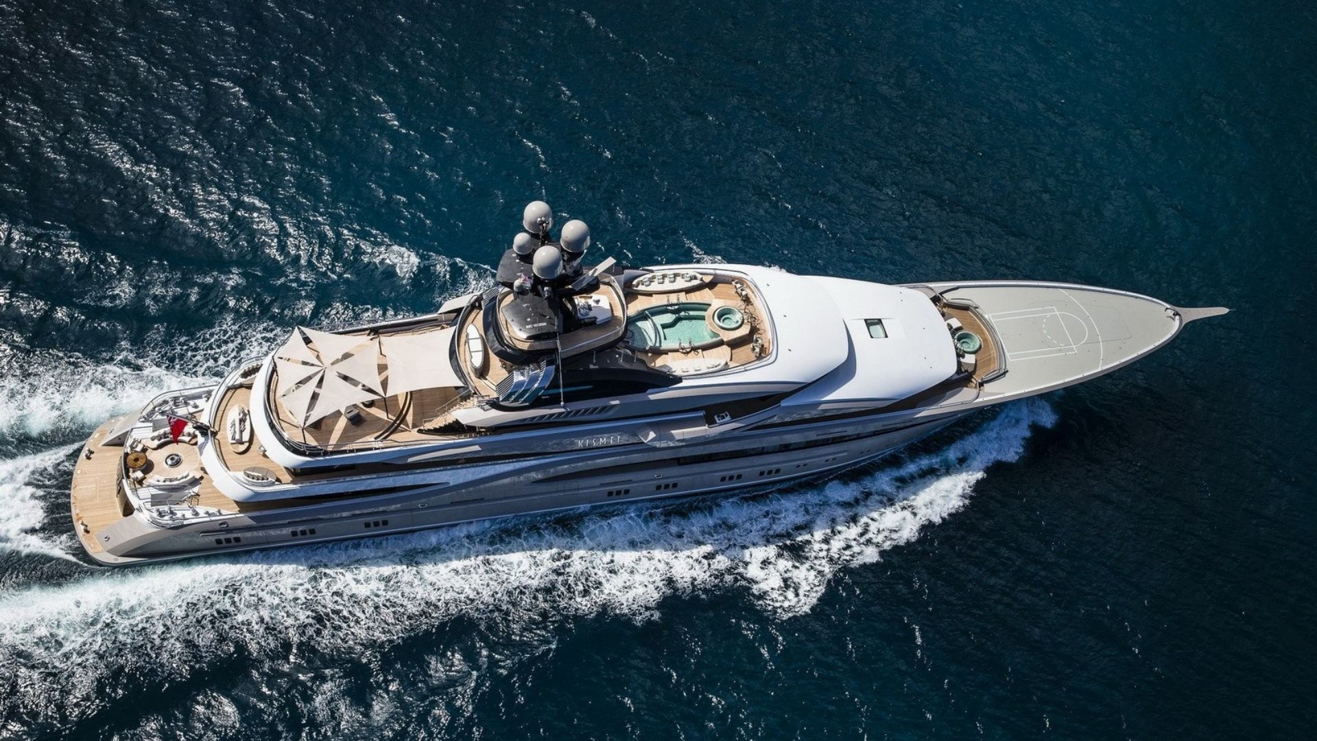 "WHISPER", a 2014 Lurssen 95.2m motor yacht for charter, aerial