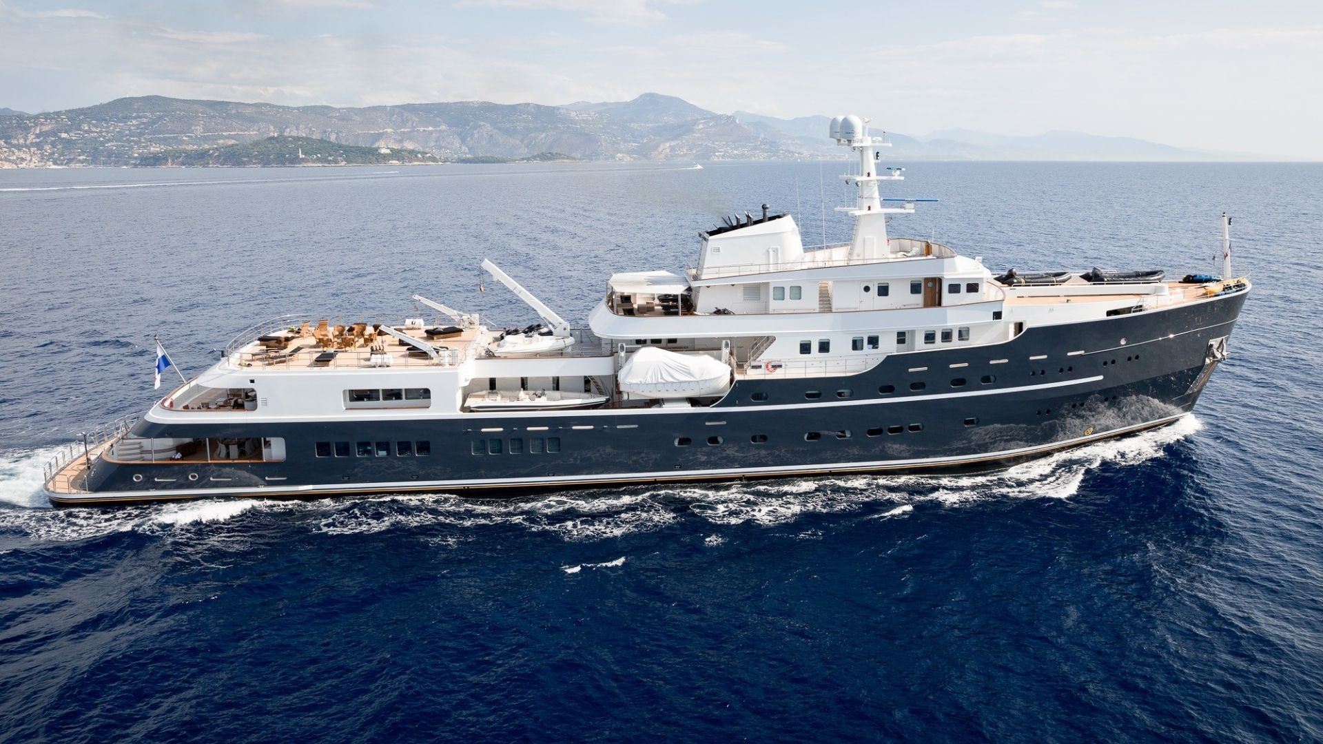 "LEGEND", a 1974 ICON Yachts 77.4m motor yacht for charter, profile starboard