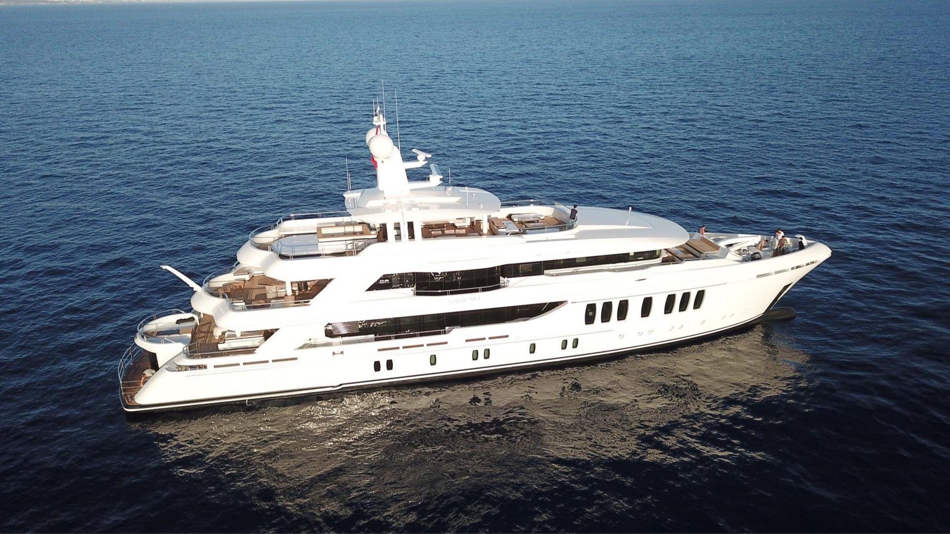 "LIQUID SKY", a 2017 CMB Yachts 47m motor yacht for charter, aerial