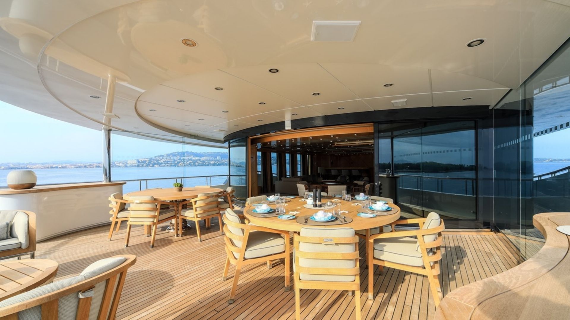 "AHS", a 2005 Oceanco 66m motor yacht for charter, aft deck dining