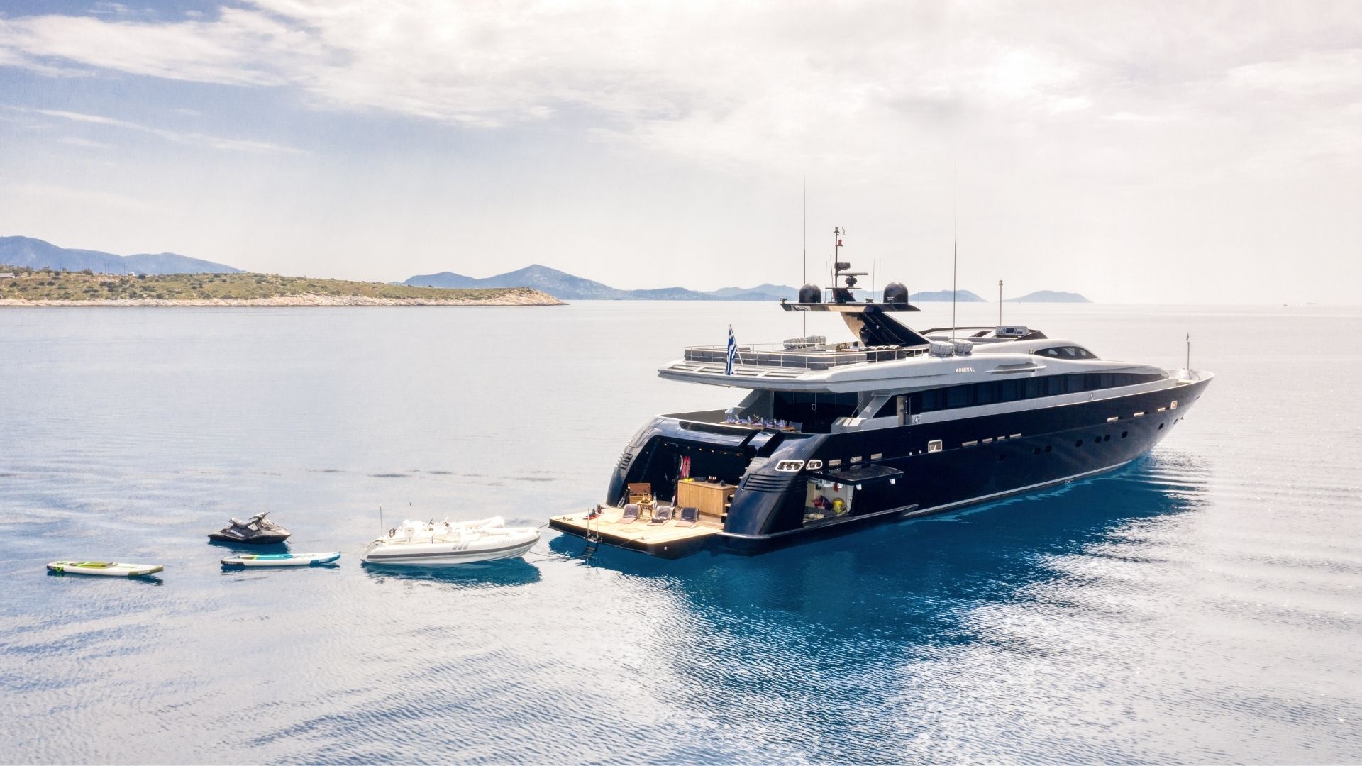 "MADO", a 2009 Admiral Yachts 39.25m motor yacht for charter, at anchor
