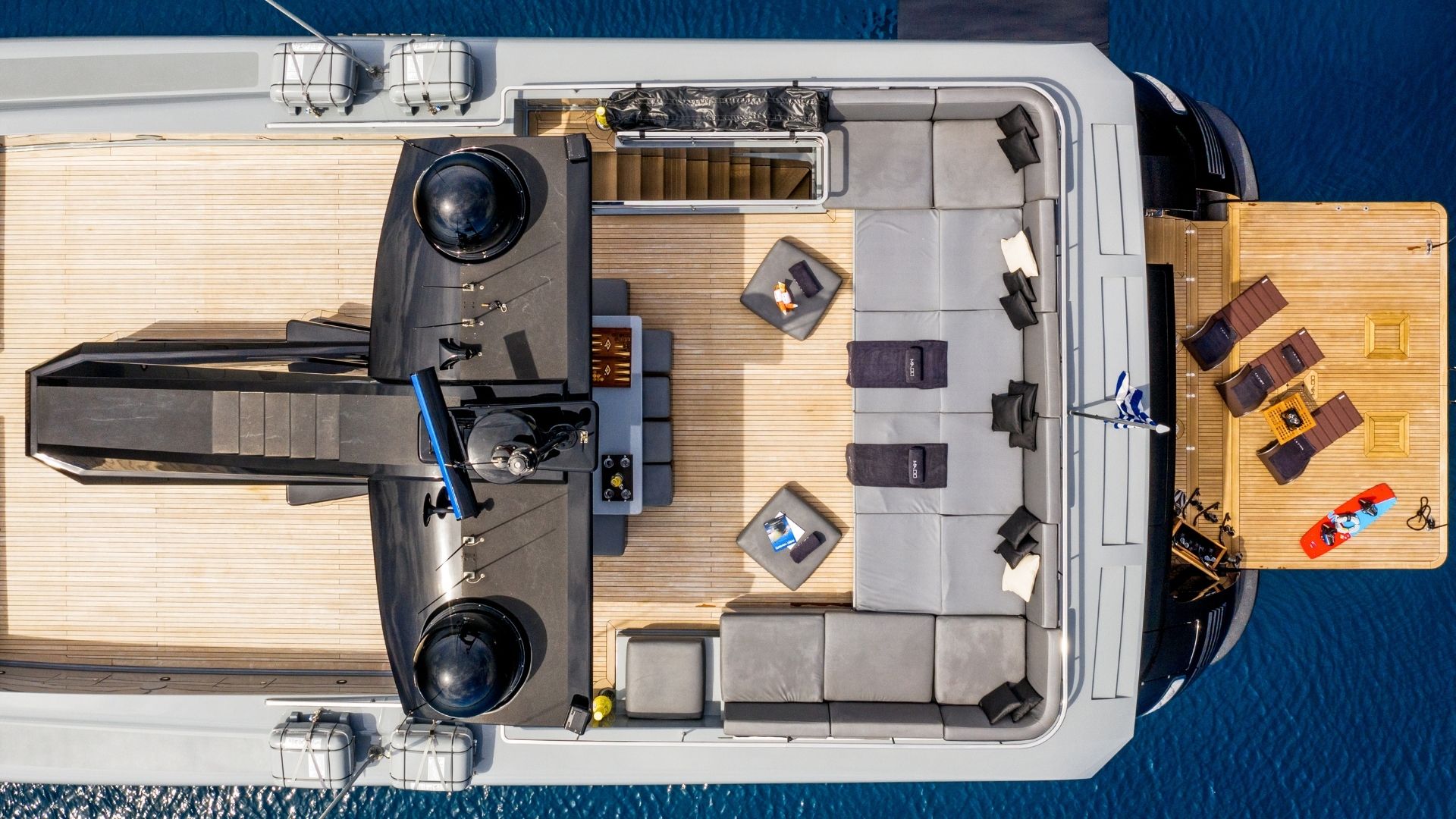 "MADO", a 2009 Admiral Yachts 39.25m motor yacht for charter, aerial