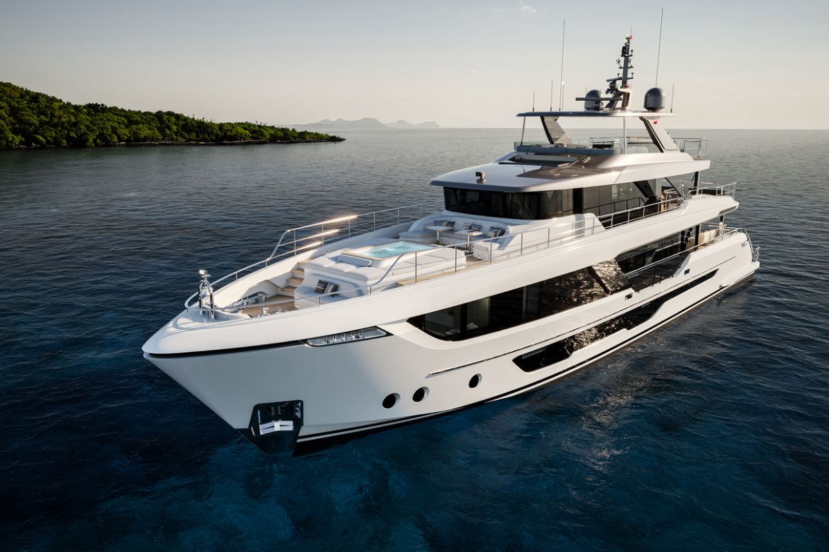 MAJESTY 112 TERRACE, a 2025 Majesty 34.12m motor yacht for sale, profile starboard