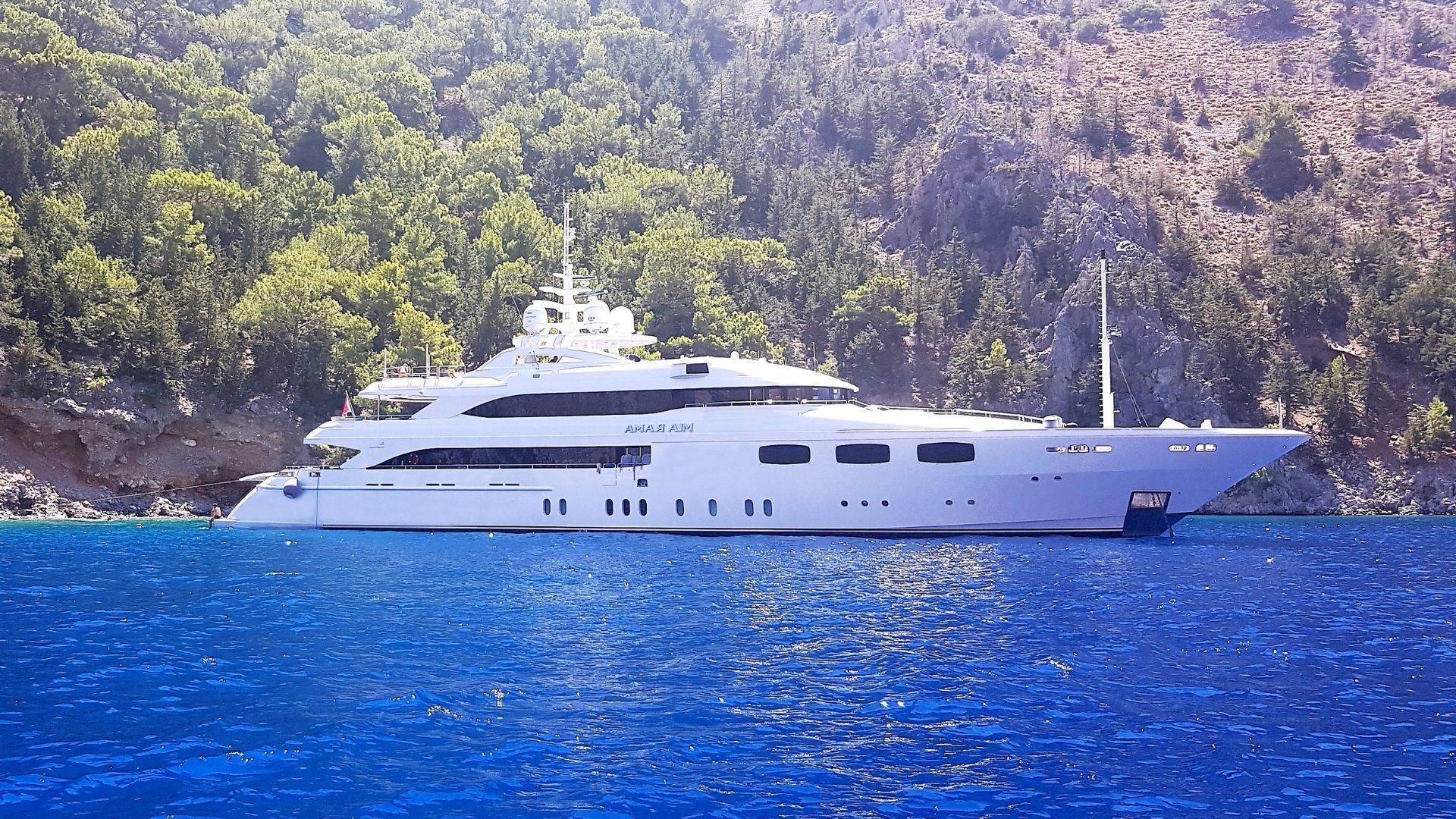 "MIA RAMA", a 2010 Golden Yachts 53.54m motor yacht for charter, at anchor