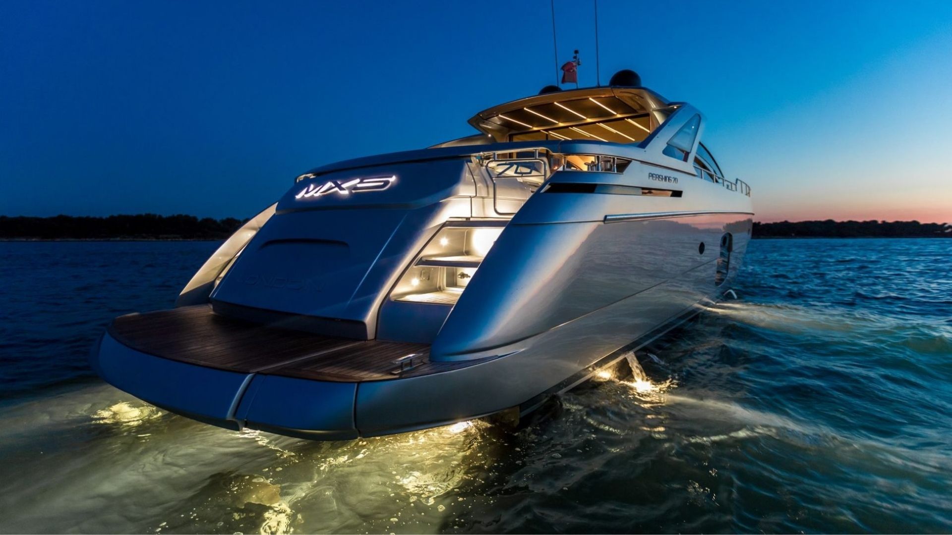 "MX5", a 2016 Pershing Yachts 21.44m motor yacht for charter, stern