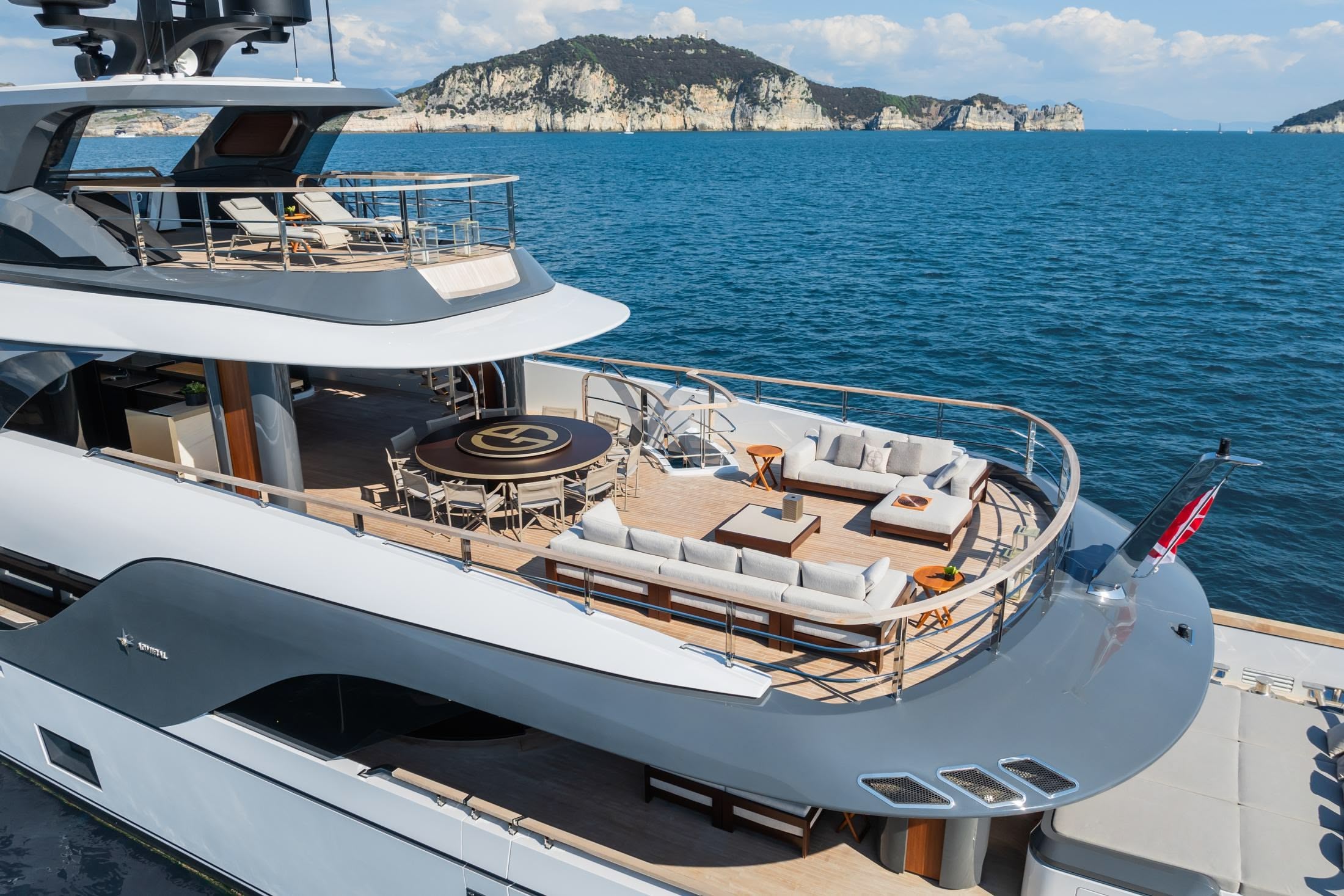 "NAVIS", a 2024 Admiral Yachts 55.2m motor yacht, for sale with Smart Yachts, aft deck dining