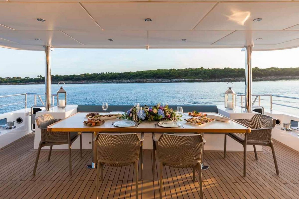 Nomad 95 SUV, a 2027 Nomad Yachts 29.77m motor yacht for sale, aft deck dining