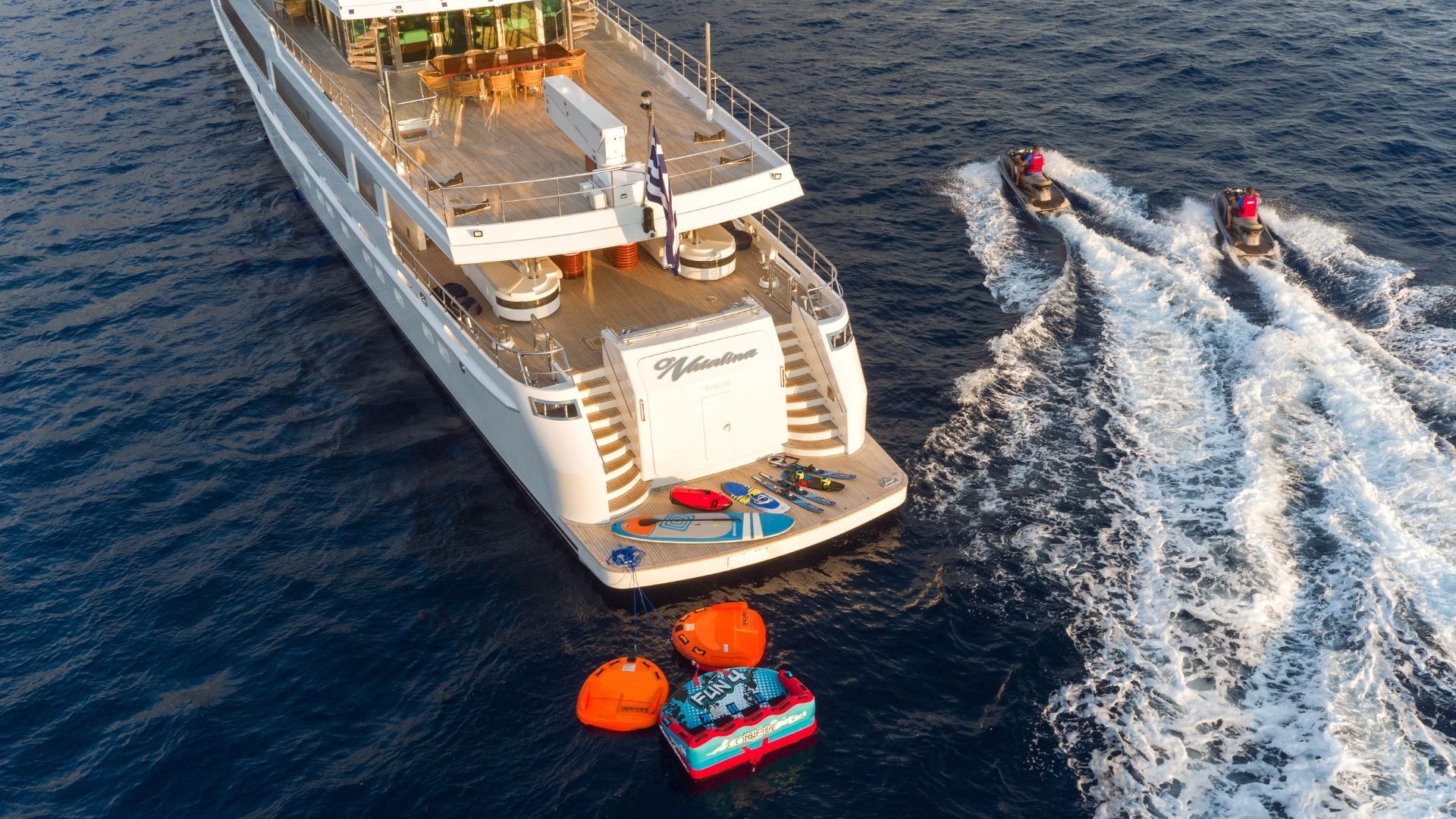 "O'NATALINA", a 1985 Picchiotti 56m motor yacht for charter, aerial