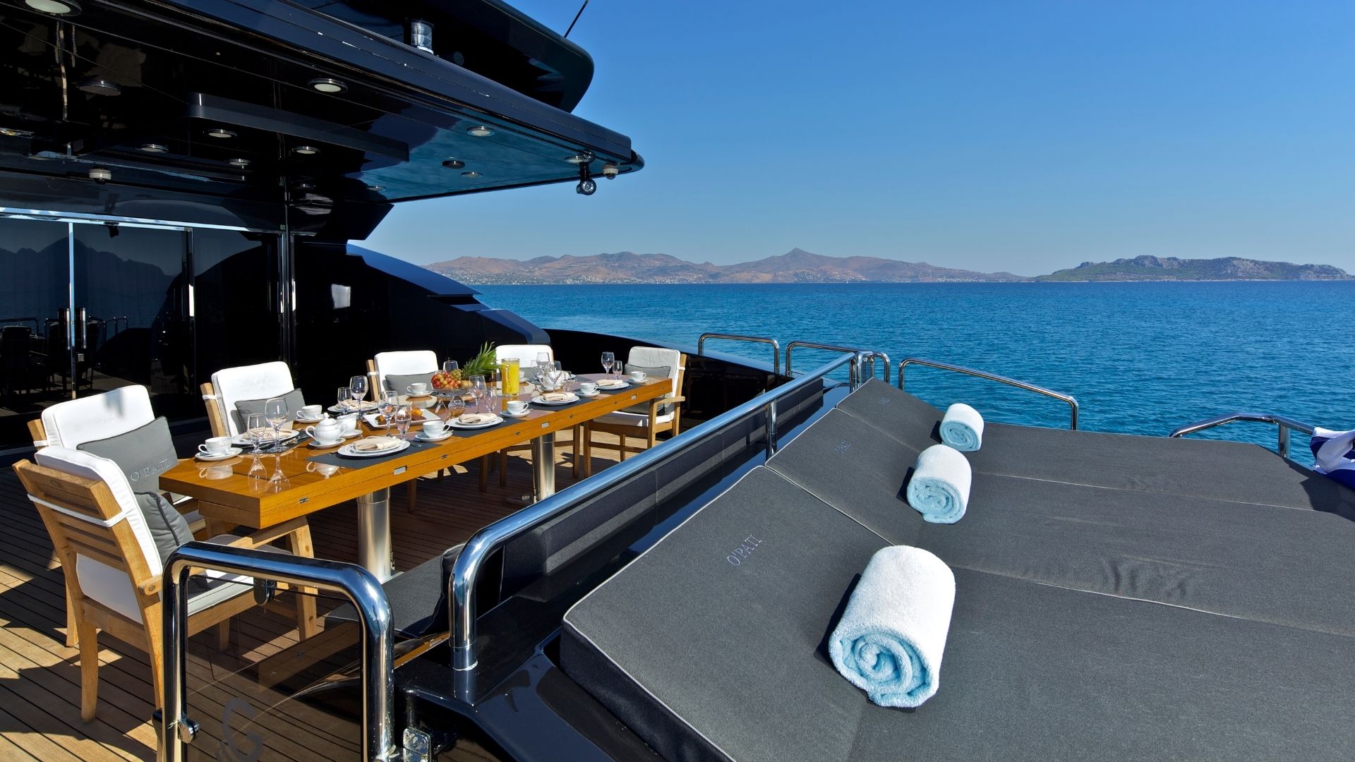 "O'PATI", a 2011 Golden Yachts 39.5m motor yacht for charter, aft deck dining
