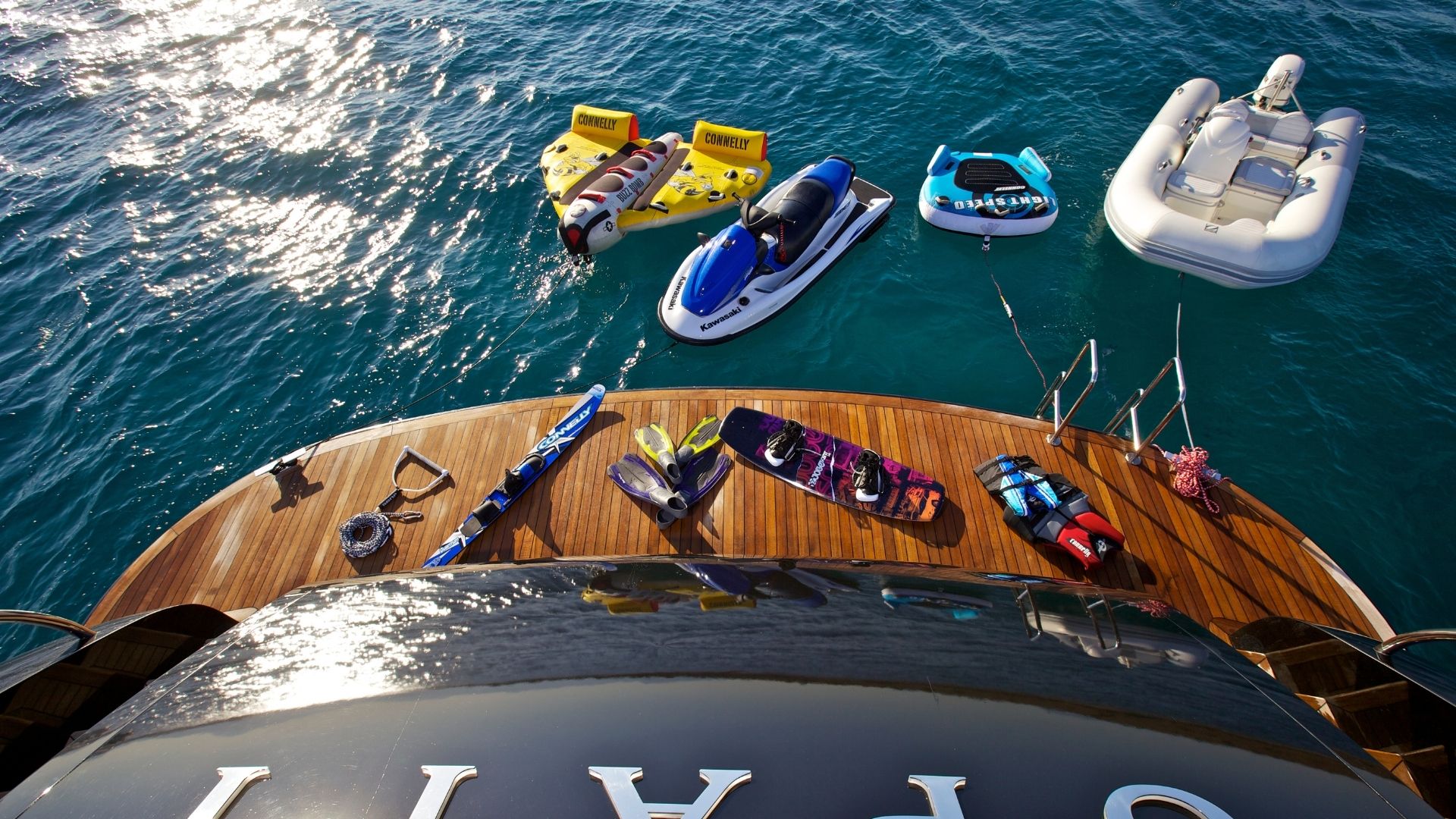 "O'PATI", a 2011 Golden Yachts 39.5m motor yacht for charter, aerial