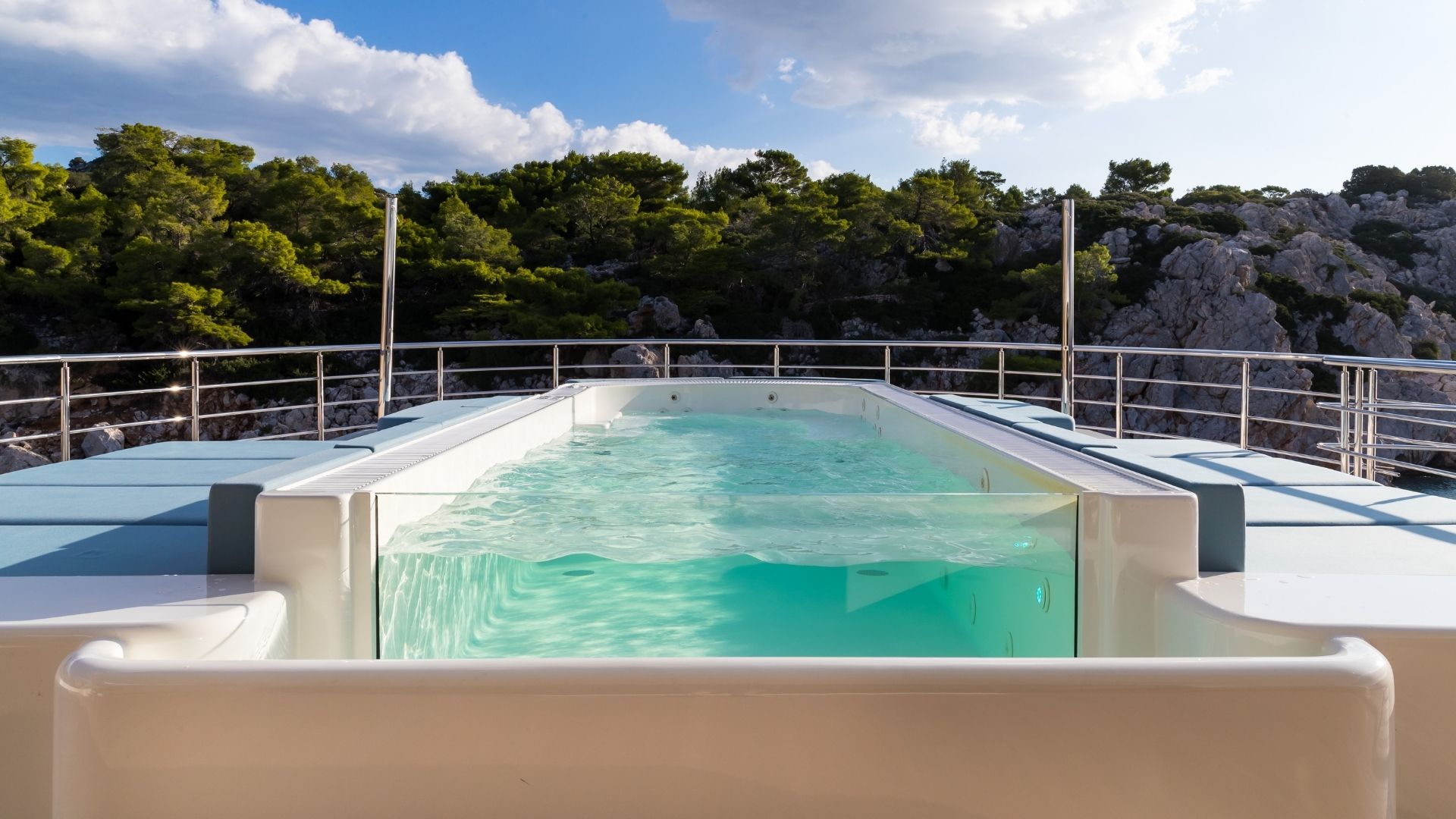 "O'PTASIA", a 2018 Golden Yachts 85m motor yacht for charter, pool deck