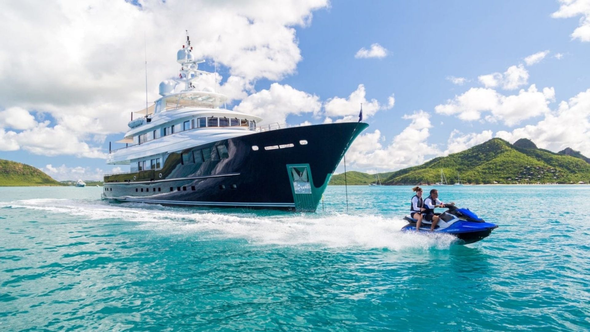 "OCEAN'S SEVEN", a 2012 Kingship 42m motor yacht for charter, at anchor