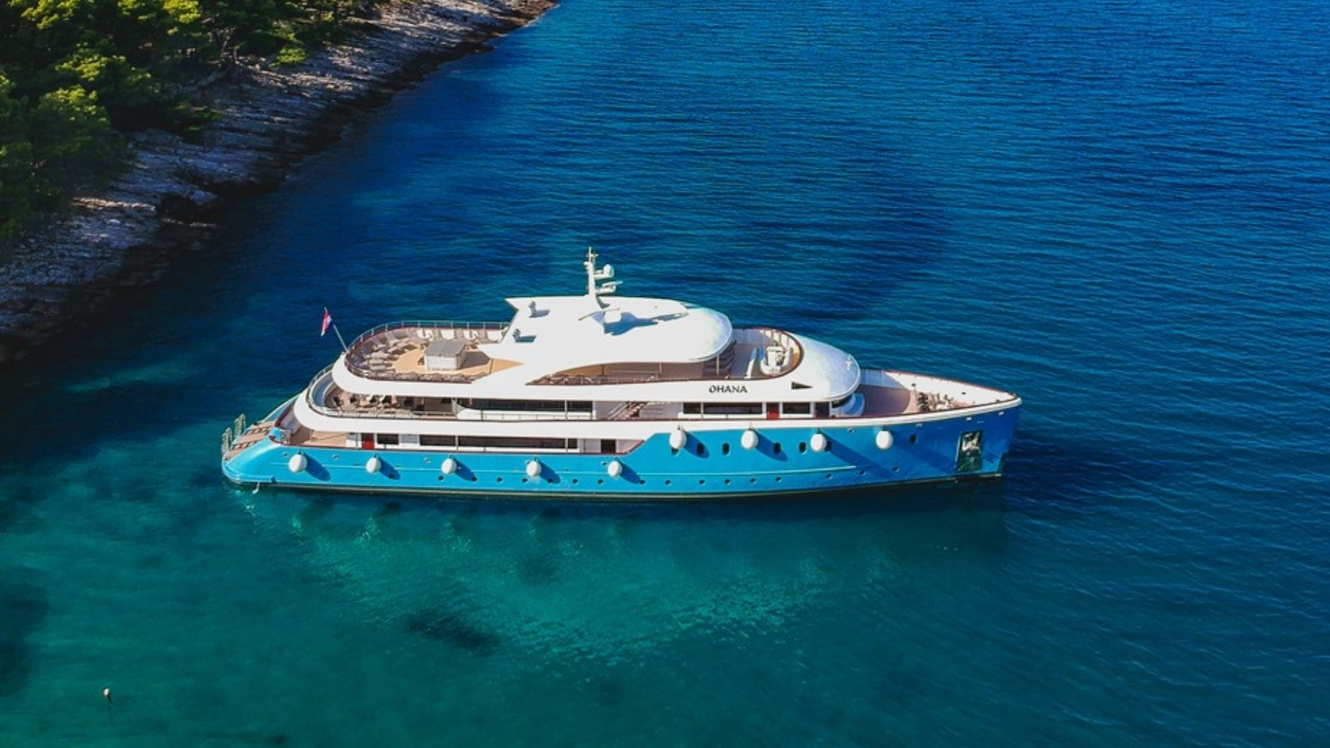 "OHANA", a 2020 Custom 49m motor yacht for charter, aerial