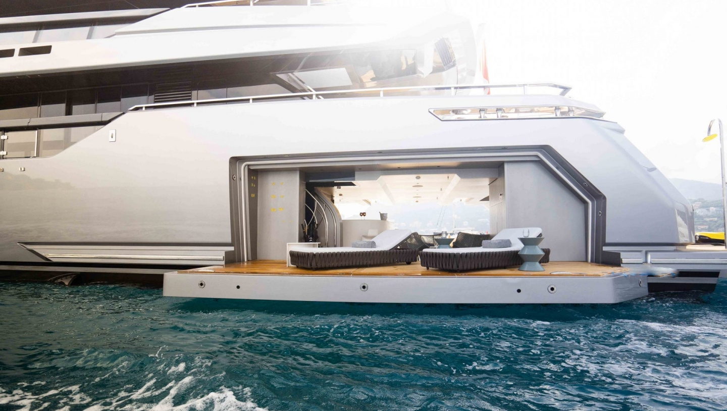 "Pandion Pearl", a 2021 Sanlorenzo 44.5m motor yacht for charter, profile port