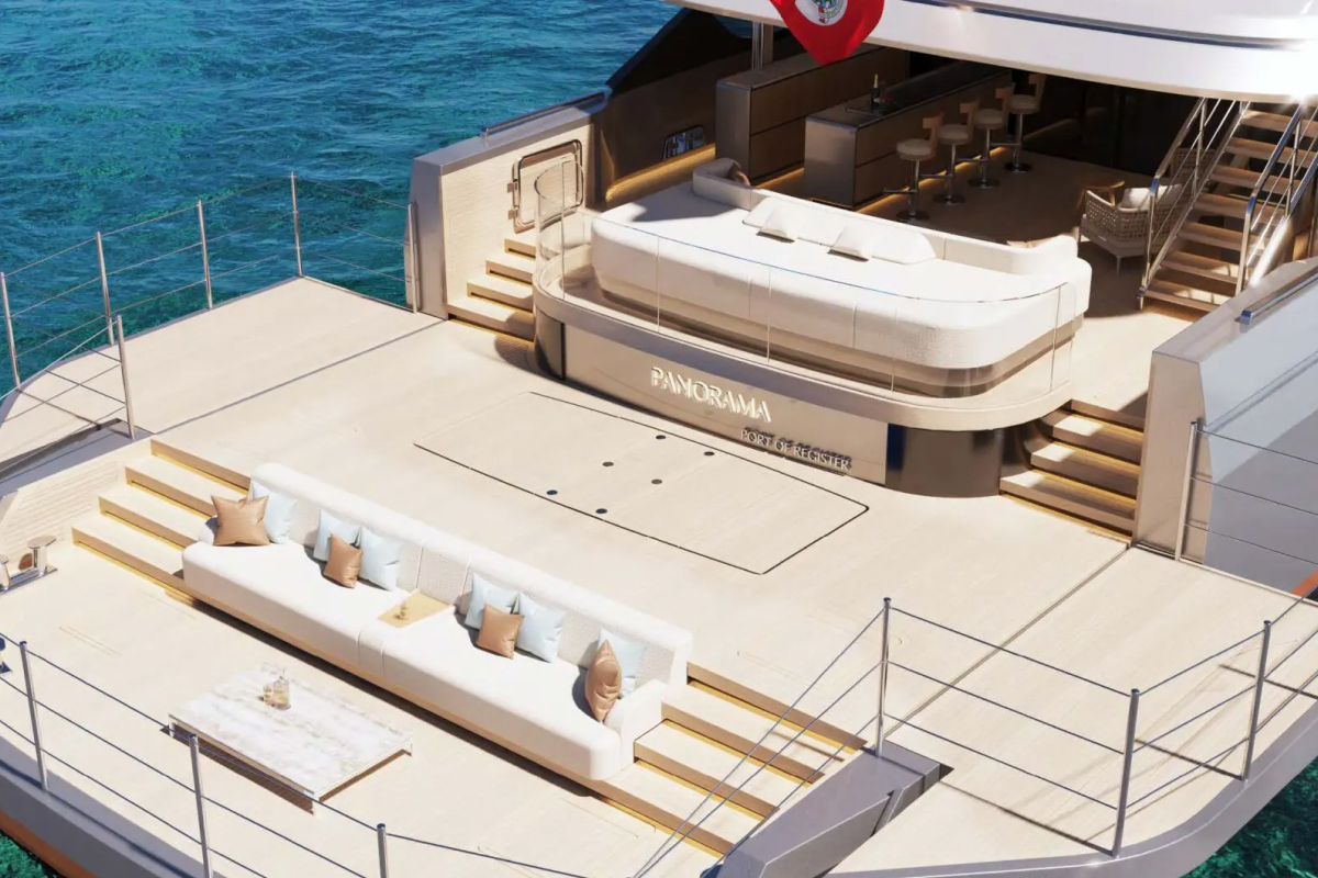 PANORAMA 53, a 2030 Admiral Yachts 53m motor yacht for sale, aerial aft deck