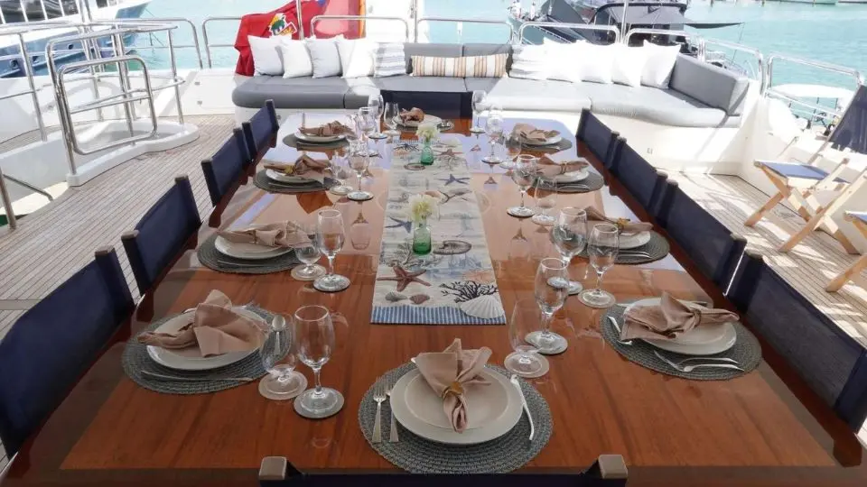 "PAPAITO", a 2009 Benetti 37m motor yacht for charter, aft deck dining